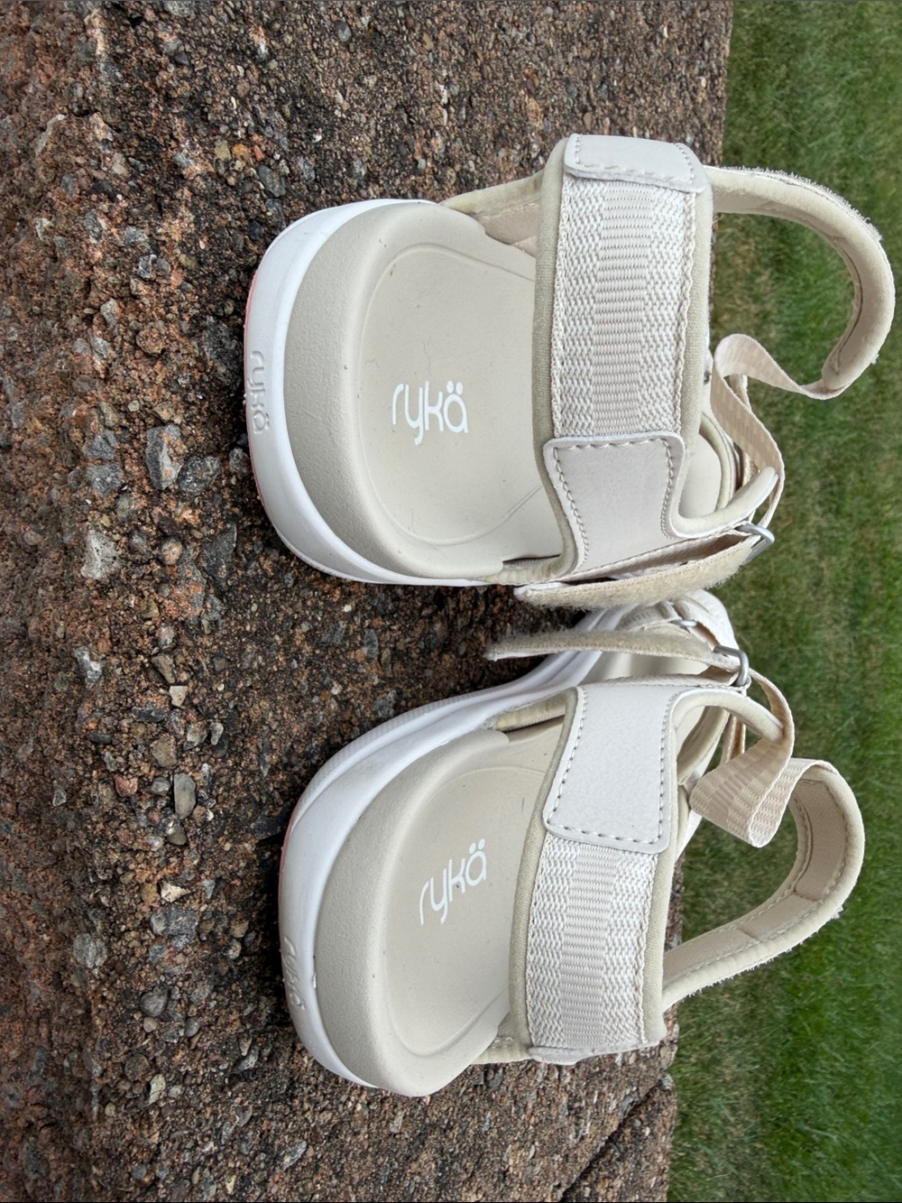 Ryka Cream White Sandals with Pink Accent - Picture 5 of 7